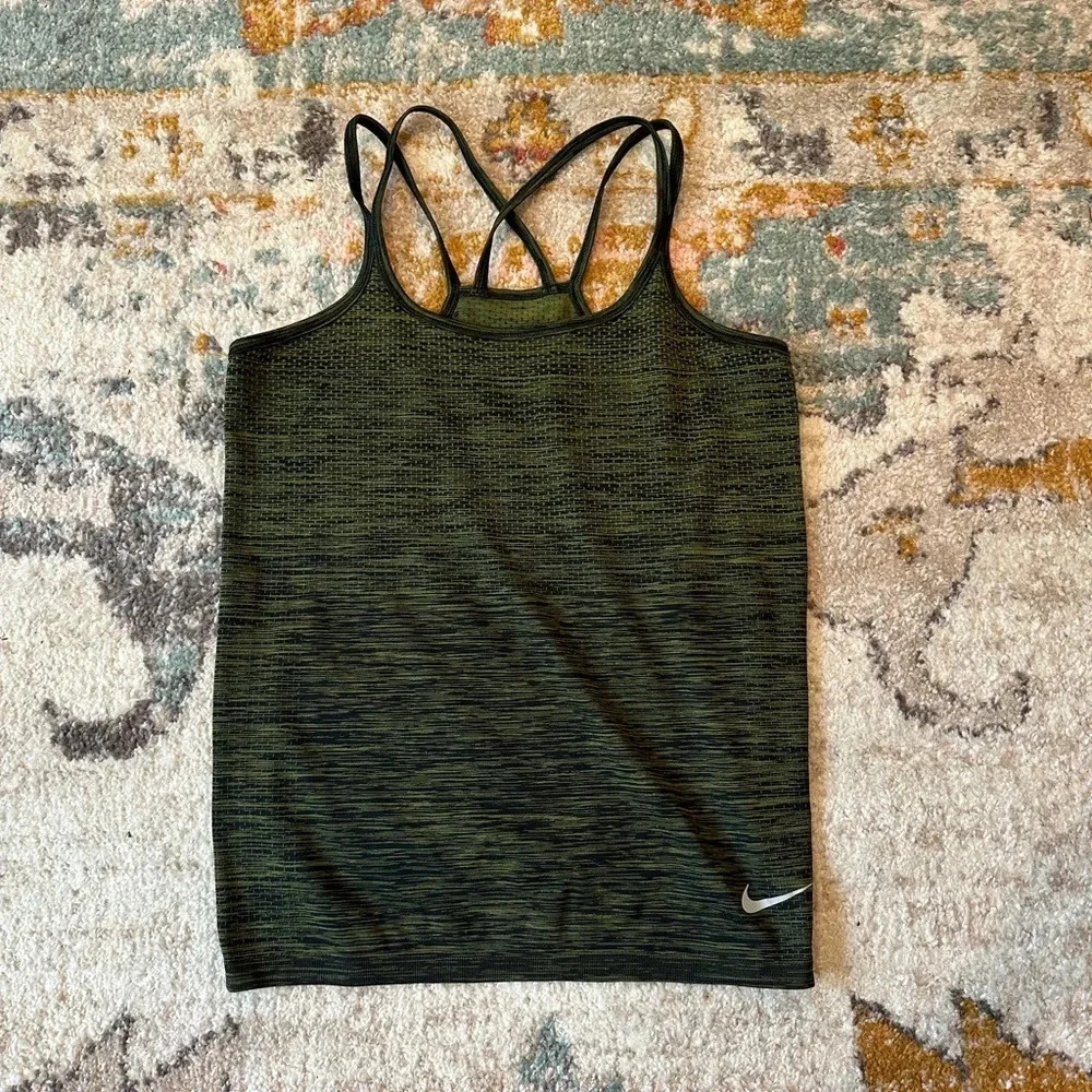 Olive green marled Nike Dri-Fit activewear tank B-1